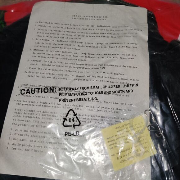 Coca Cola Inflatable Coke Bottle Shape Blowup Packaging Never Opened. Packaging - Picture 5 of 6